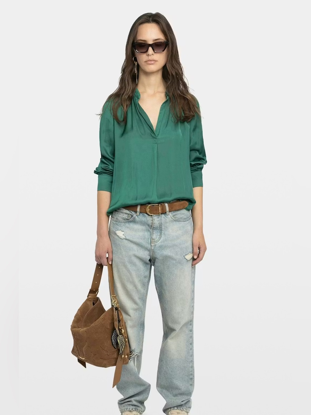 Zadig & Voltaire Tink Satin Blouse Emeraude | Size XS - Picture 8 of 12